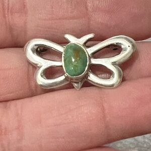 Native American sterling silver and turquoise butterfly brooch